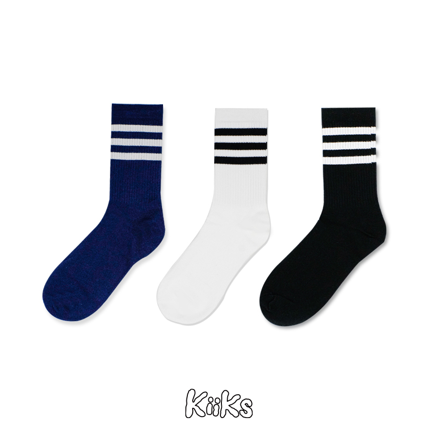 CAMPUS SOCKS 細條紋粗針織襪 中筒襪 堆疊襪 工裝襪 校園 復古  白 / 藍 / 黑 CP-AC-03 04 05 [EW]