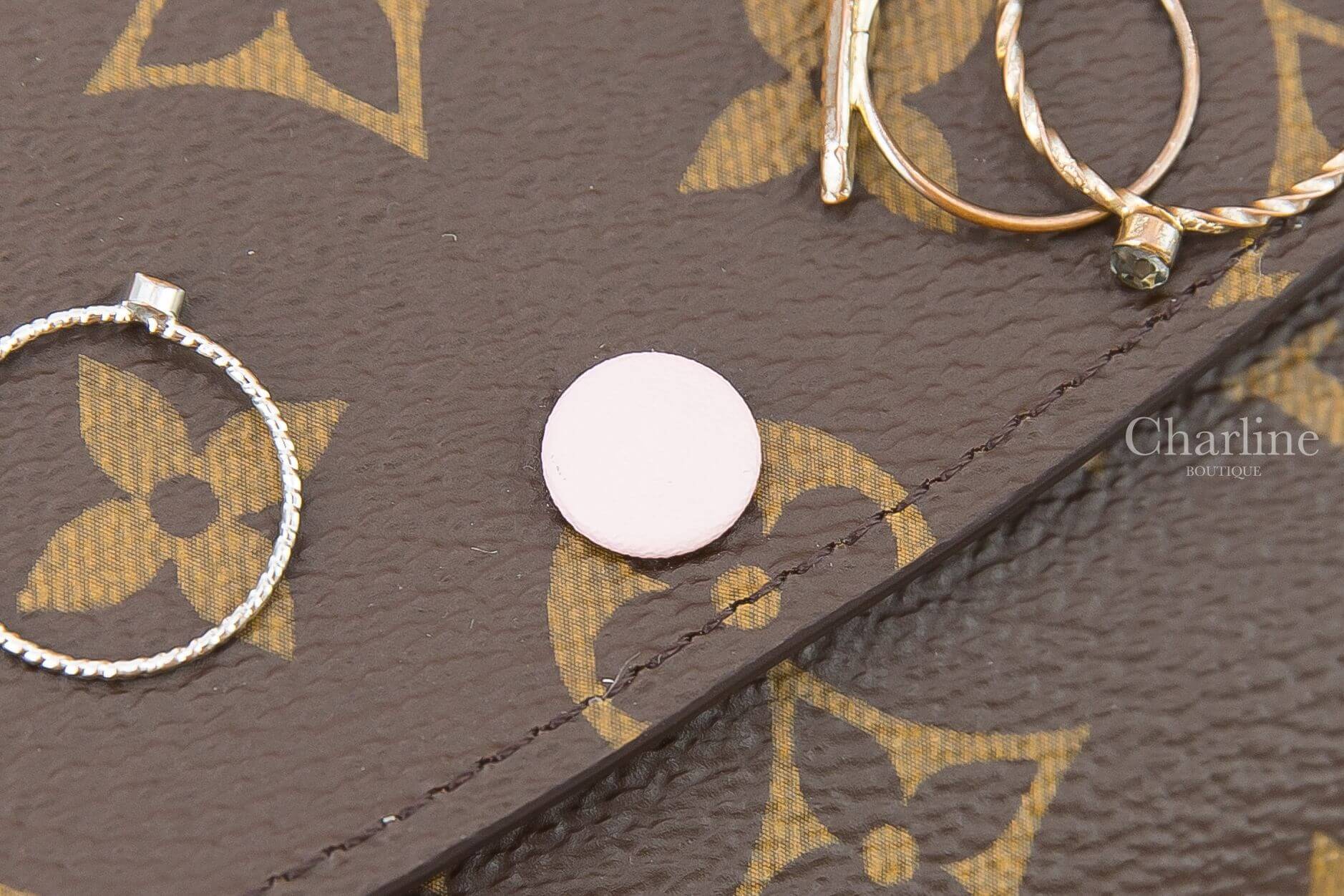 Louis Vuitton Emilie Wallet 咖啡色老花玫瑰粉內裡釦式長夾