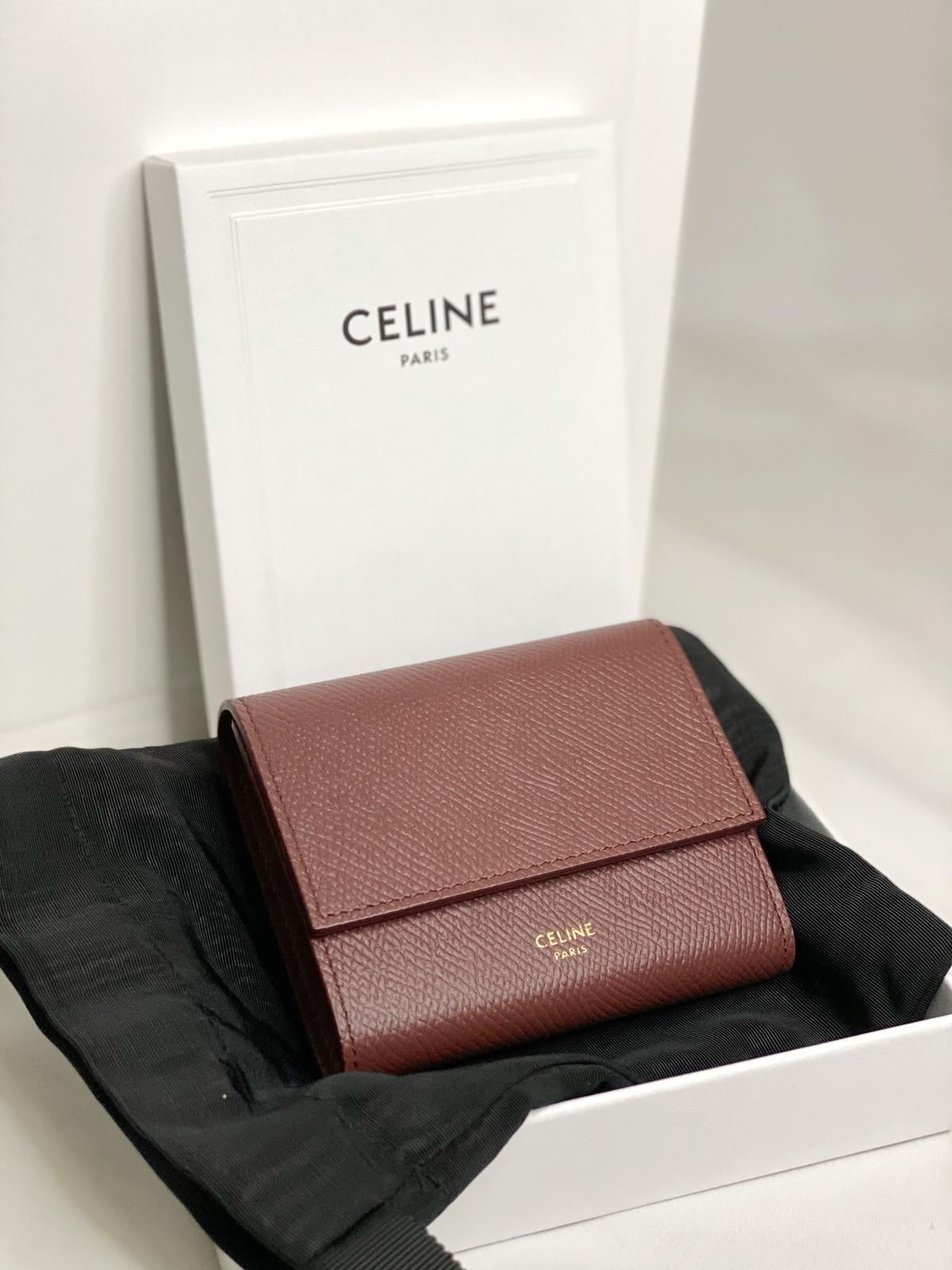 Celine small trifold wallet in grained calfskin new arrivals