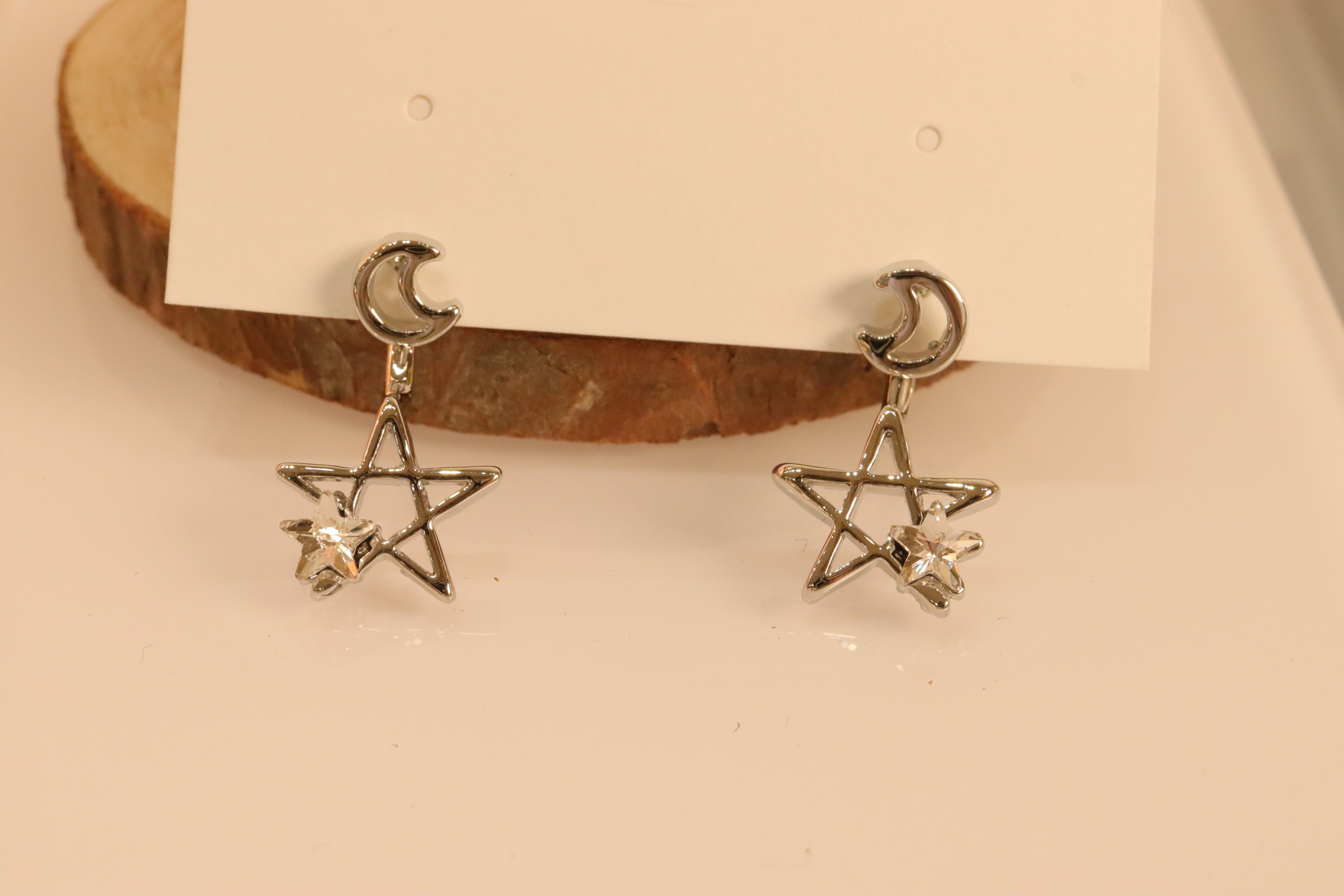 韓國直送合金-月耳針五芒星 白鋯