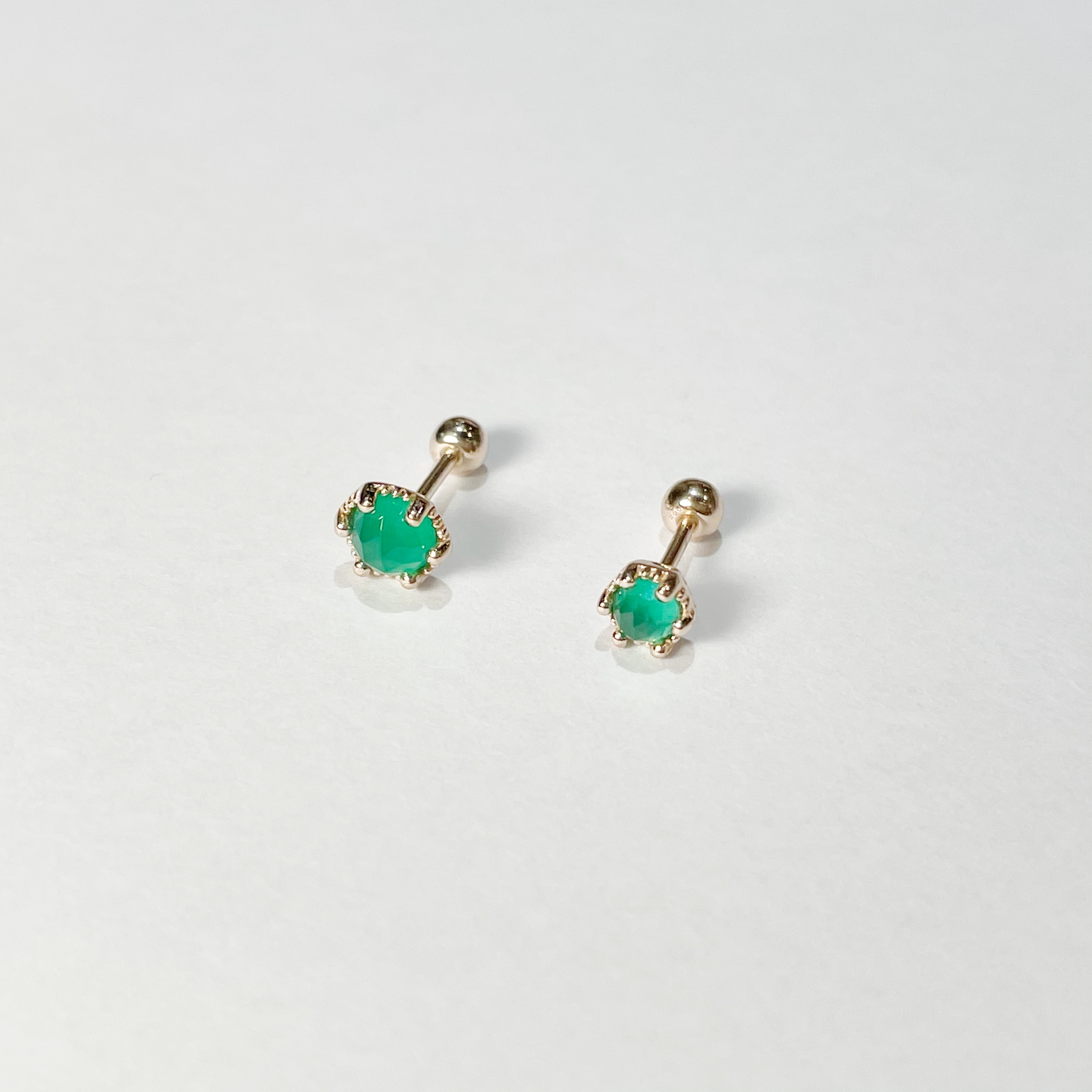 爪鑲小六角綠瑪瑙轉珠耳環