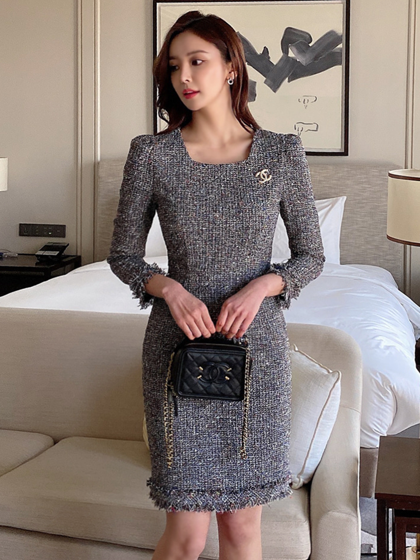 [現貨] 抓鬚收腰香香風洋裝(黑色) [ S ]