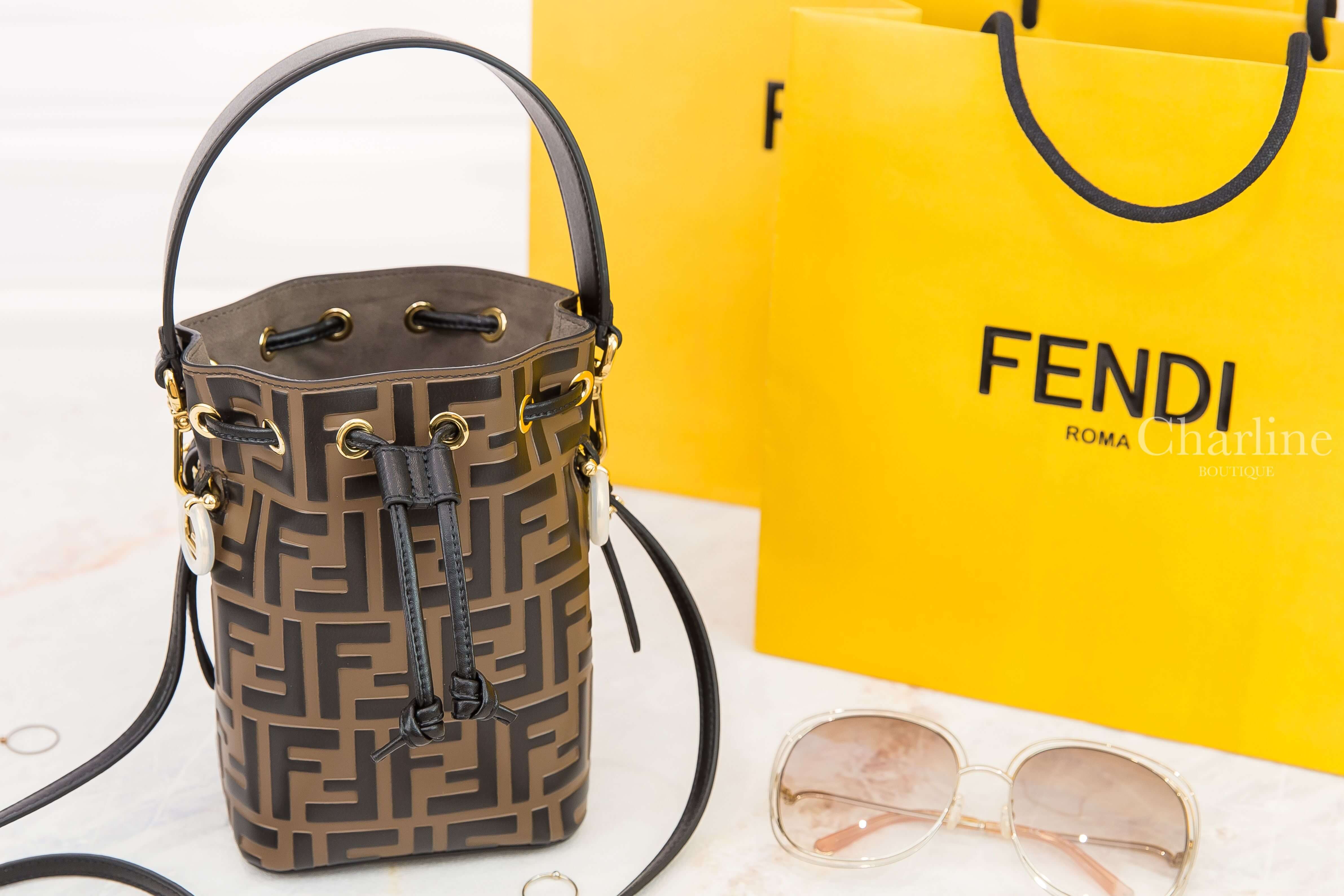 Fendi Mon Tresor 咖啡色拼黑色FF手提水桶肩背包
