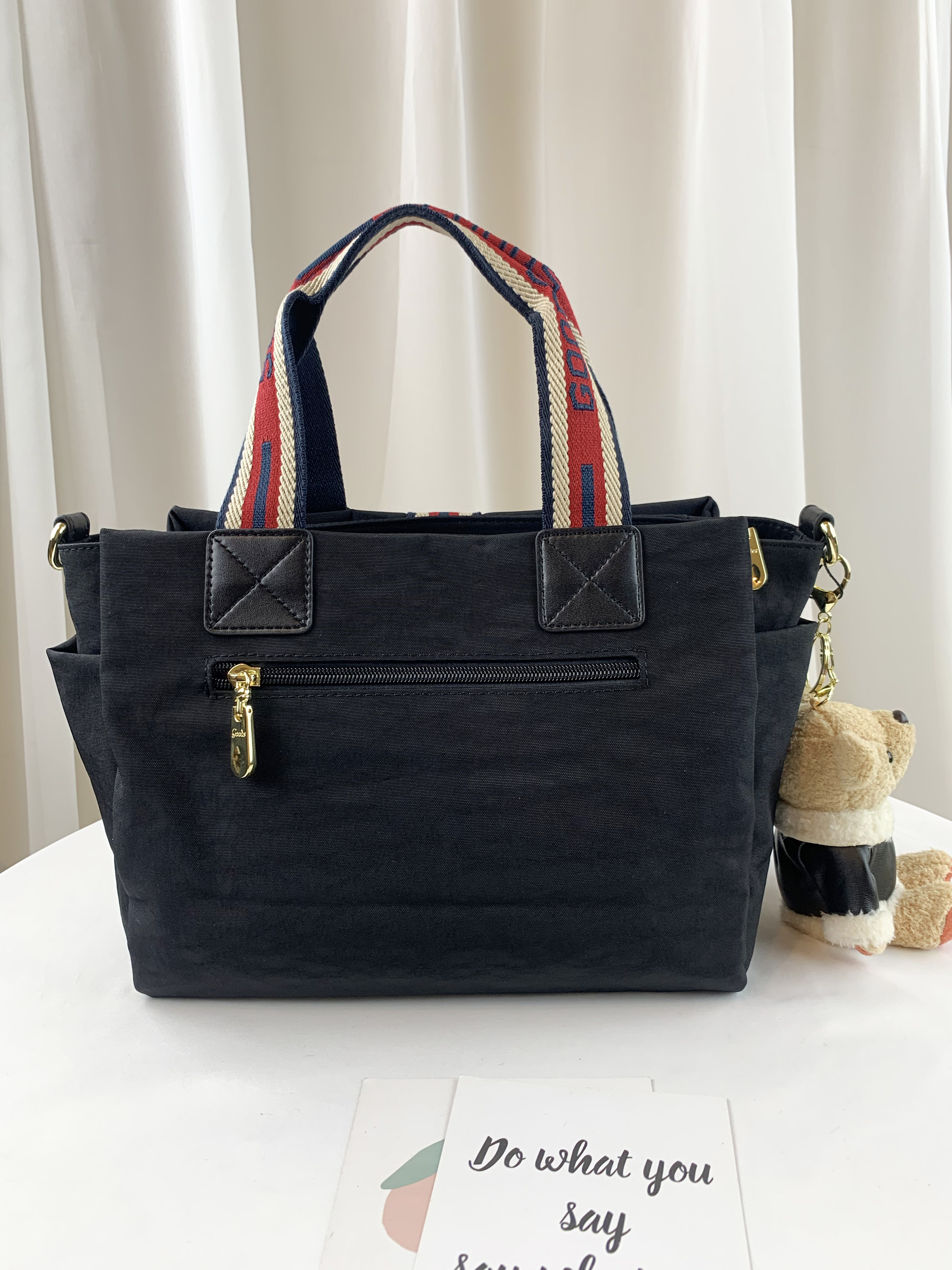 GOODS 織帶黑 丹寧防潑水手提包 / 側背包  附小熊吊飾  #2751