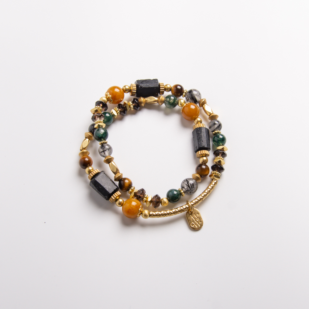 神秘巷弄老房子｜黑碧璽黃玉雙圈手鍊C1354