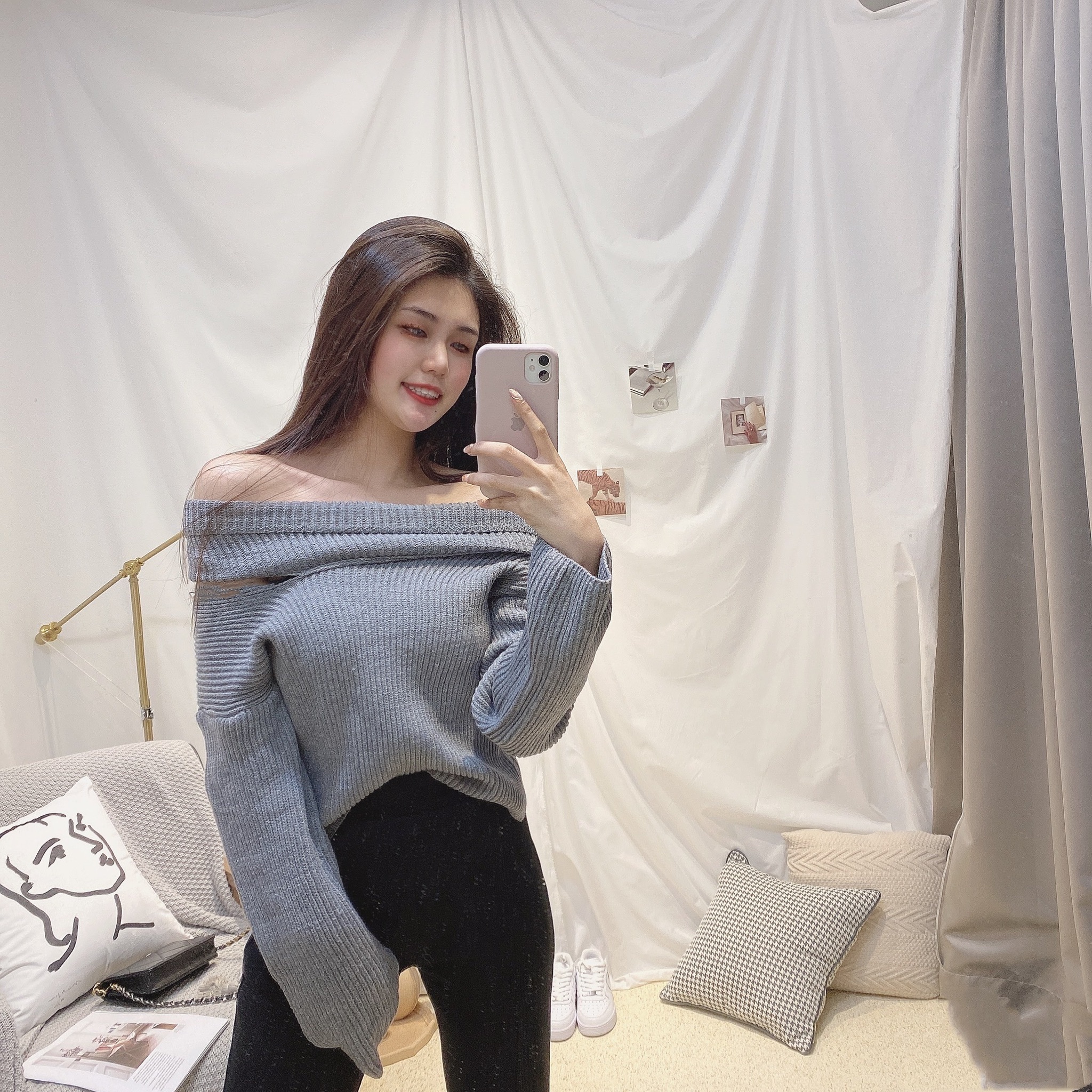 多穿式一字毛衣/三色