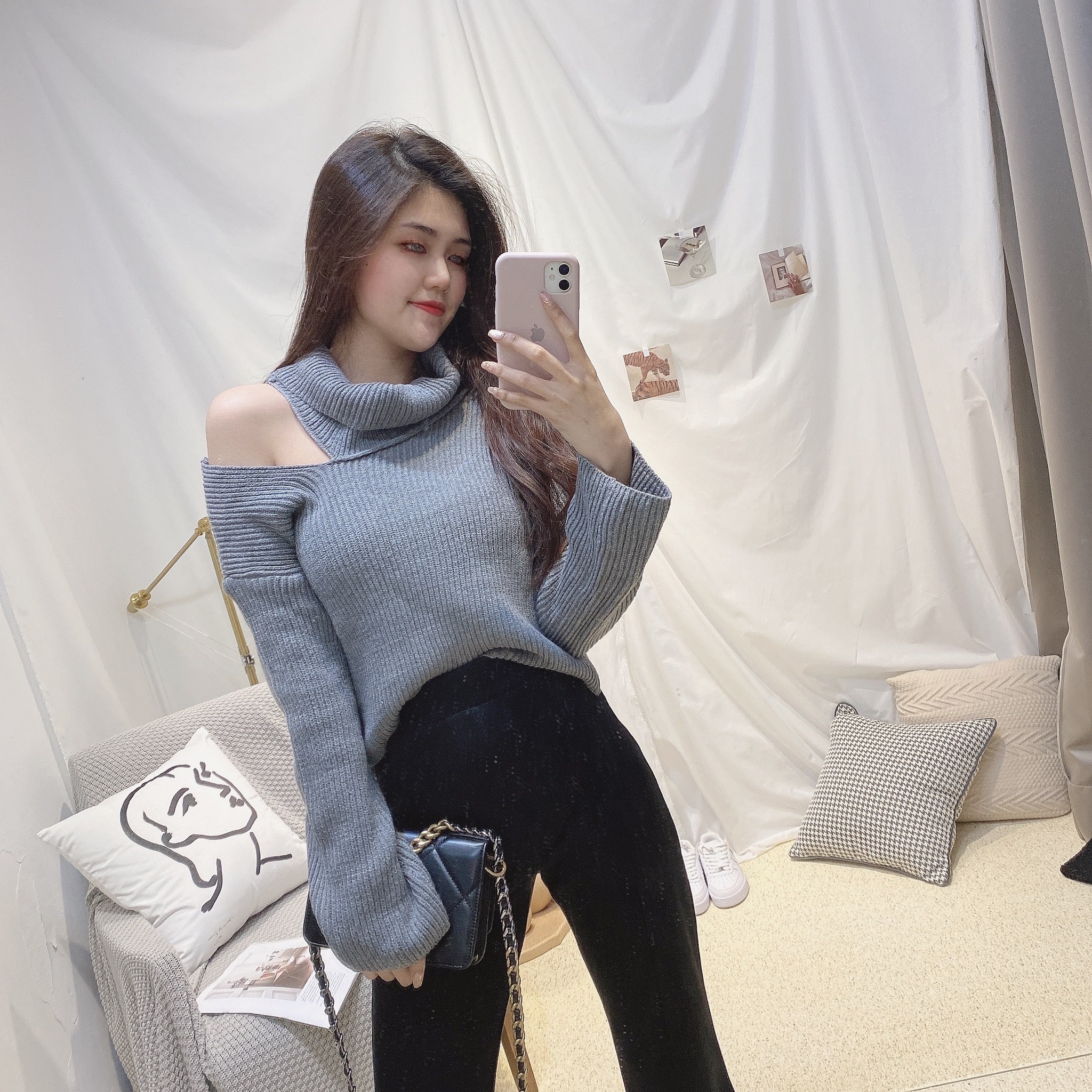 多穿式一字毛衣/三色