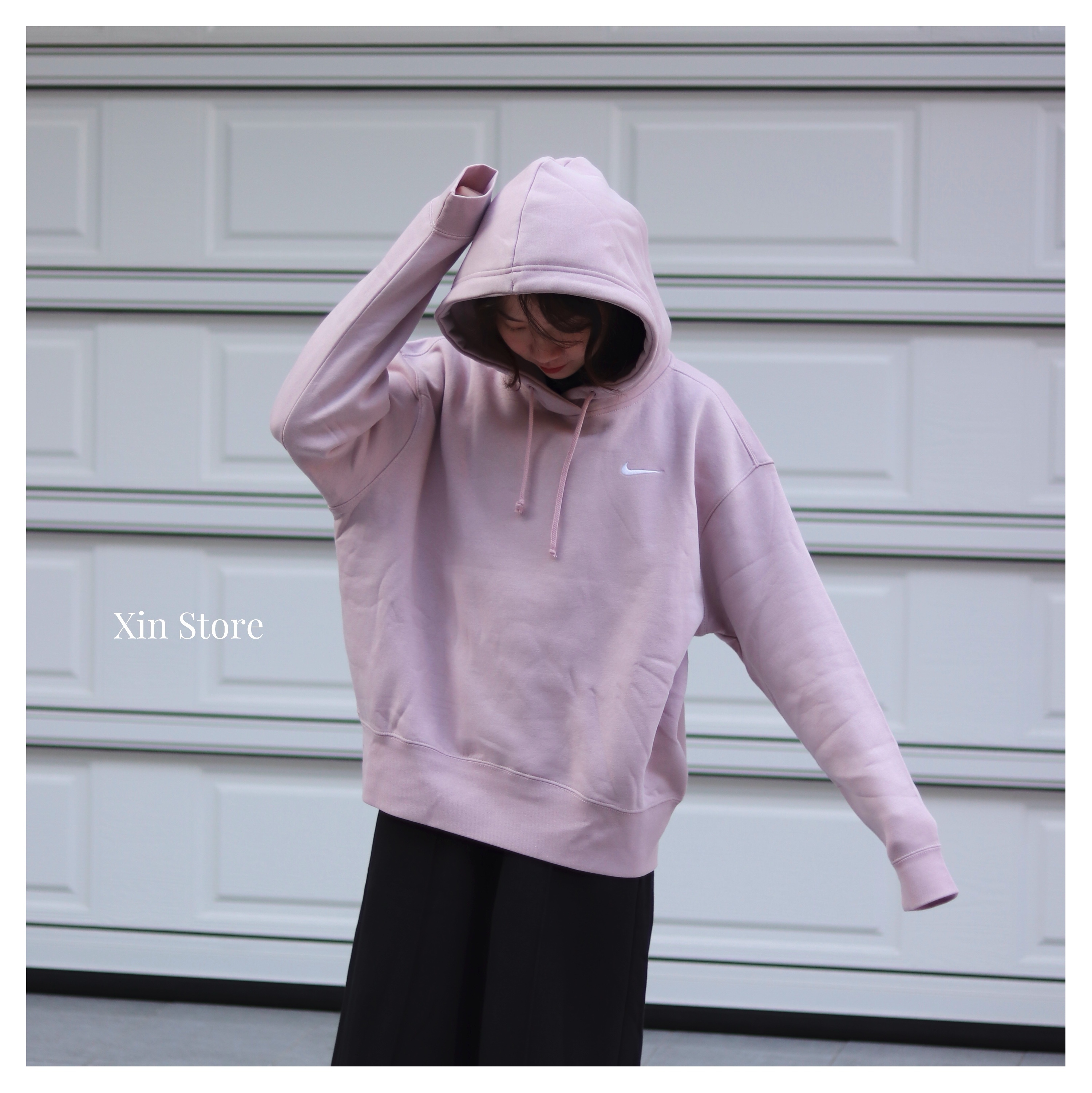 【現貨】Nike NSW Logo Hoodie 刺繡 短版 帽Tee 黑 奶茶 米白 藕粉 #女款