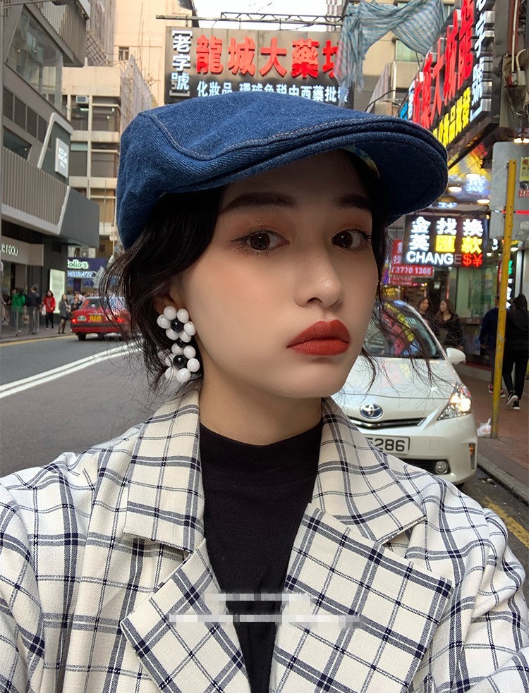 水洗牛仔貝雷帽 (深藍/淺藍)