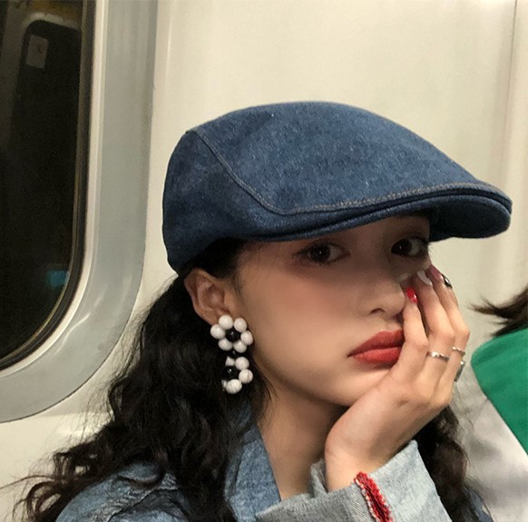 水洗牛仔貝雷帽 (深藍/淺藍)