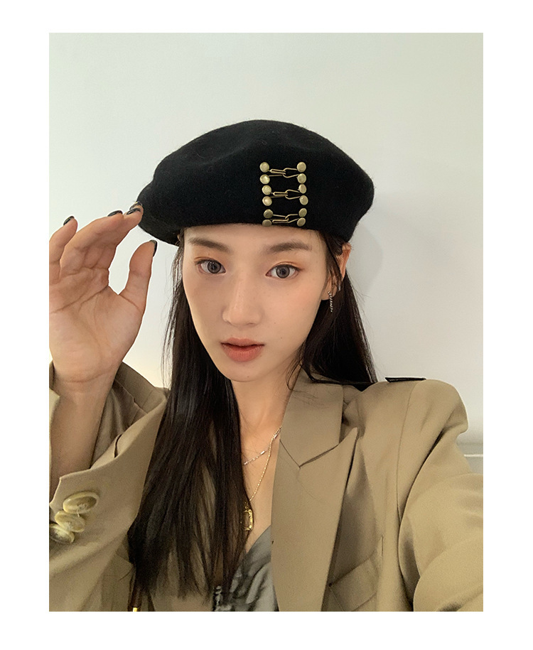 金屬釦 羊毛貝雷帽