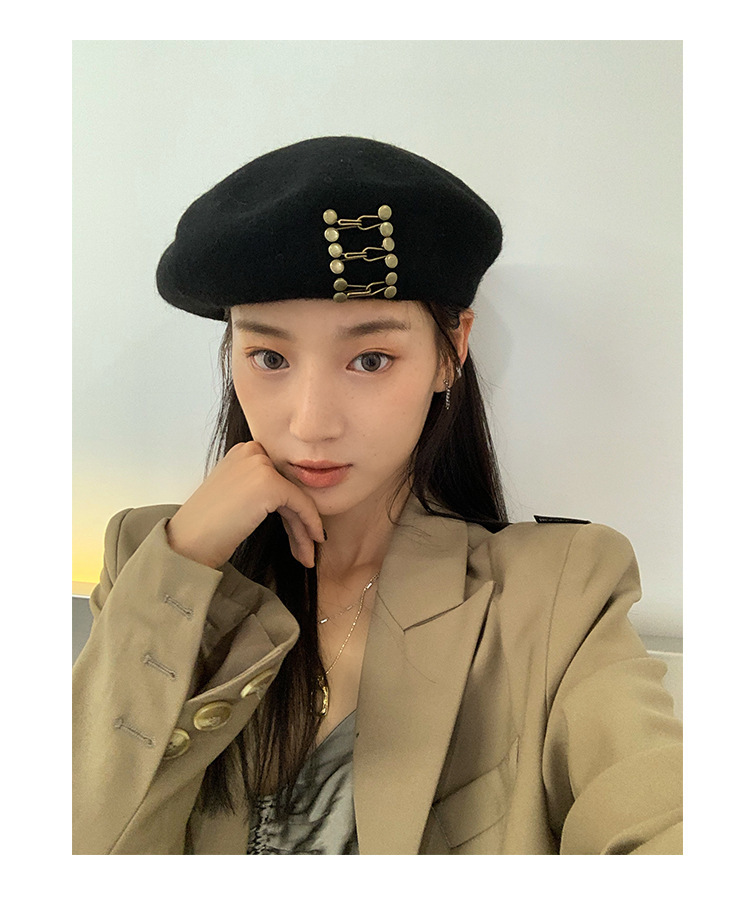 金屬釦 羊毛貝雷帽