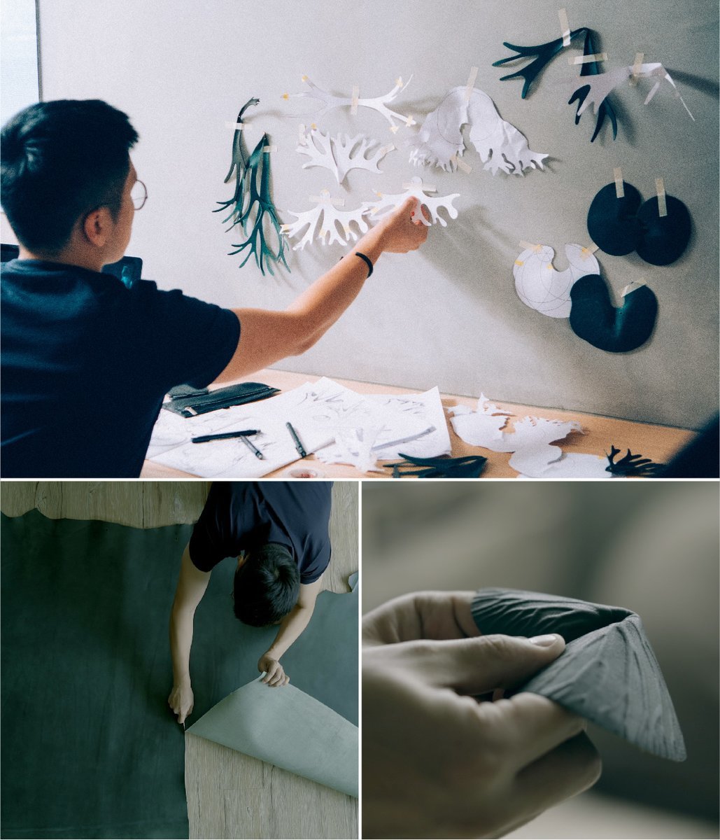 科學繪畫擷取植物外觀，皮革裁切製作畫面