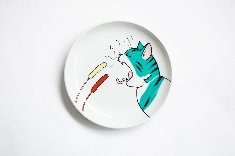 九谷燒-neko jealousy 盤/玳瑁貓/M