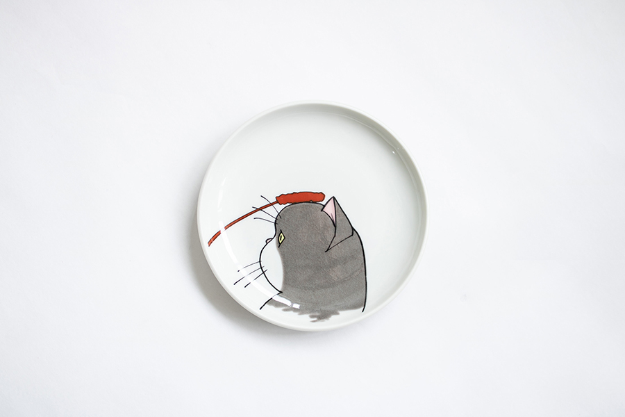 九谷燒-neko jealousy 盤/灰貓/S