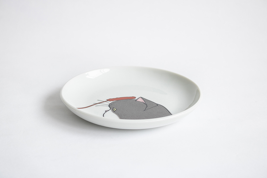 九谷燒-neko jealousy 盤/灰貓/S