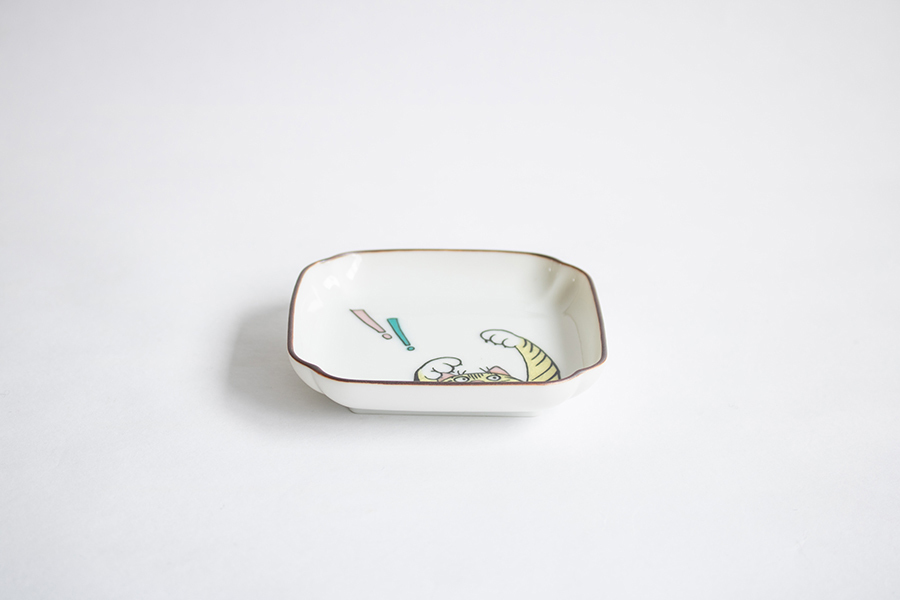 九谷燒-neko jealousy 角小皿/虎斑貓