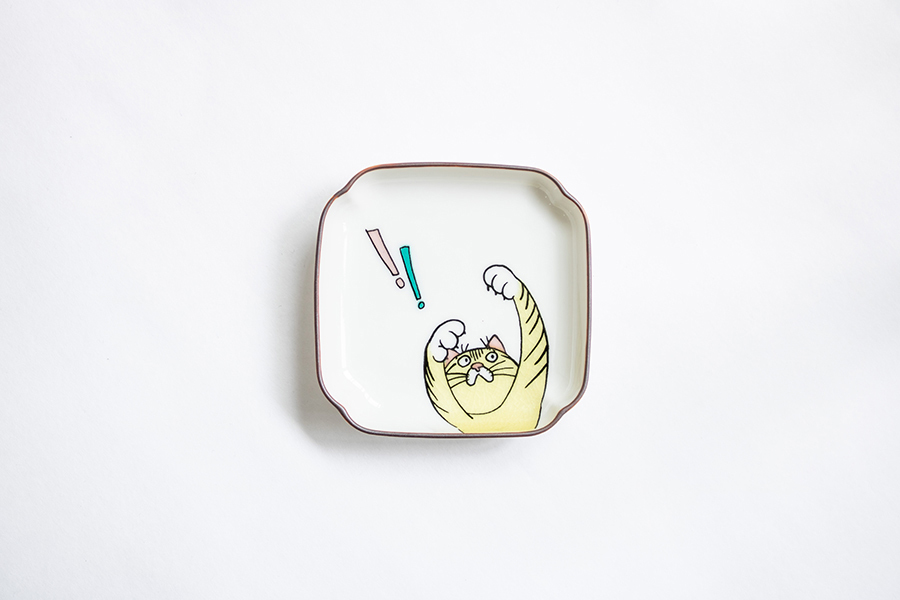 九谷燒-neko jealousy 角小皿/虎斑貓