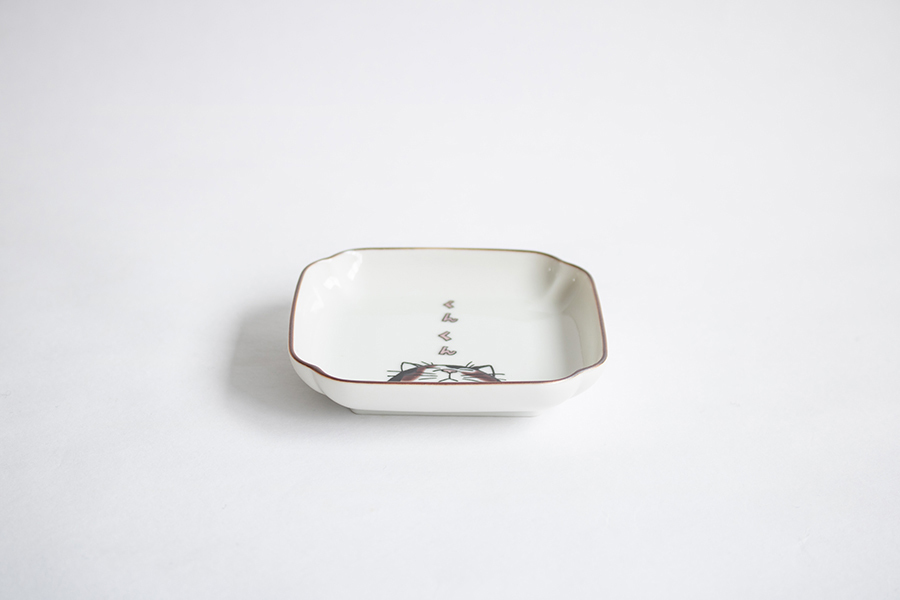 九谷燒-neko jealousy 角小皿/三花貓