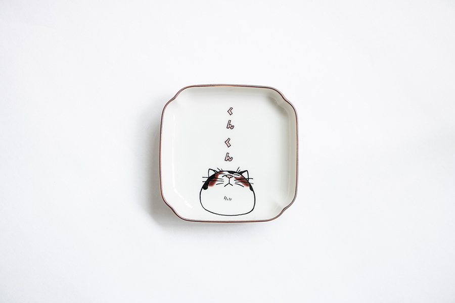 九谷燒-neko jealousy 角小皿/三花貓
