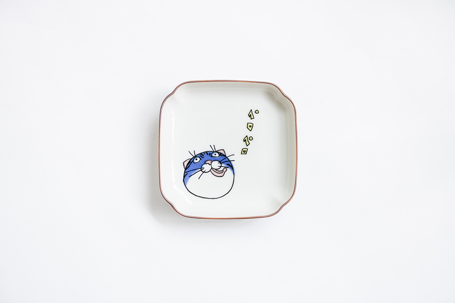 九谷燒-neko jealousy 角小皿/灰色虎斑貓