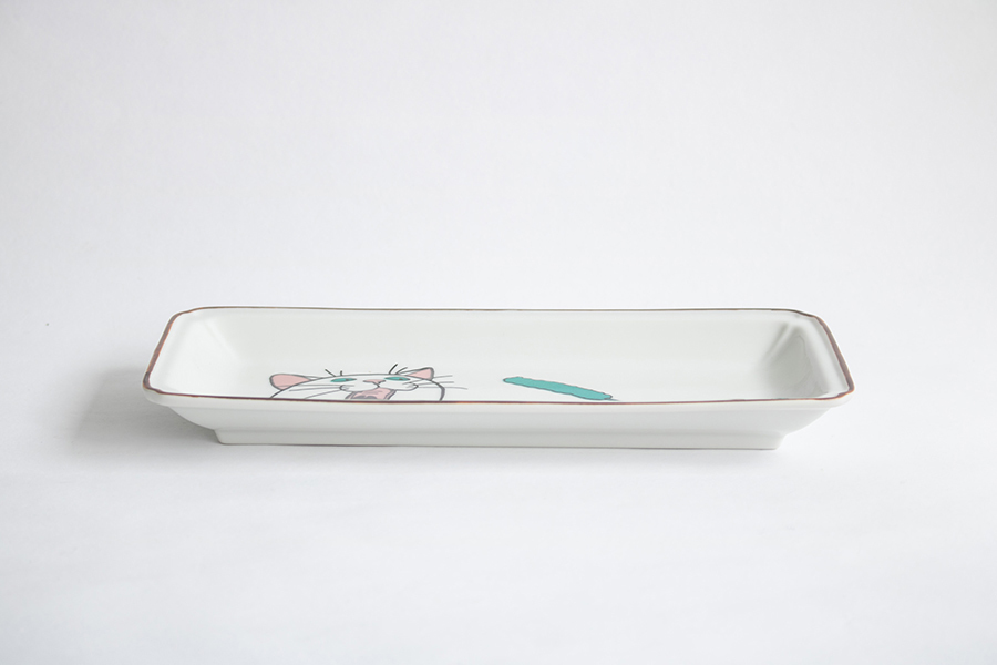 九谷燒-neko jealousy 長皿/白貓