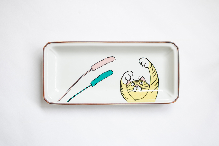 九谷燒-neko jealousy 長皿/虎斑貓