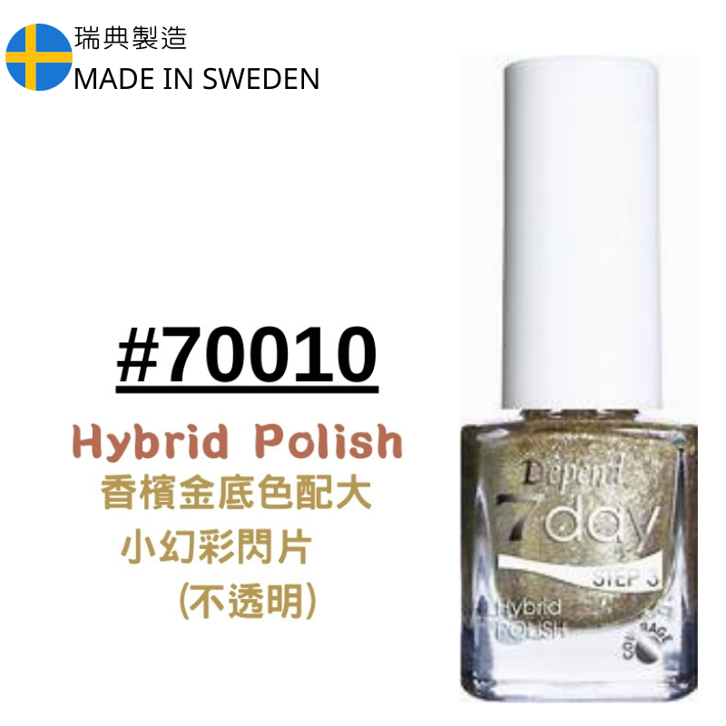 7day 仿GEL甲快乾甲油 70010 香檳金底色配大小幻彩閃片 (不透明)