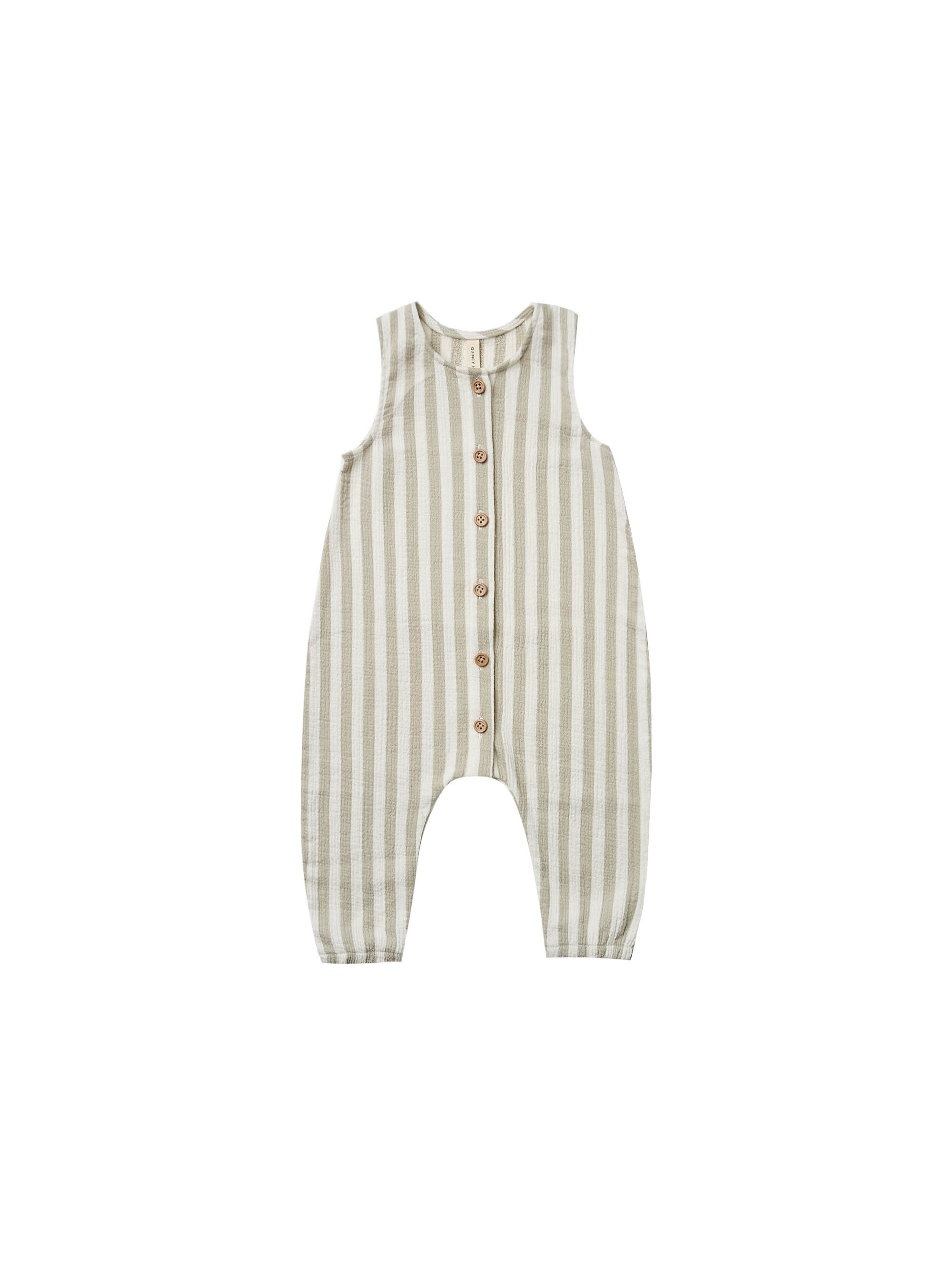 QUINCY MAE - Woven Button Jumpsuit（Sage Stripe）