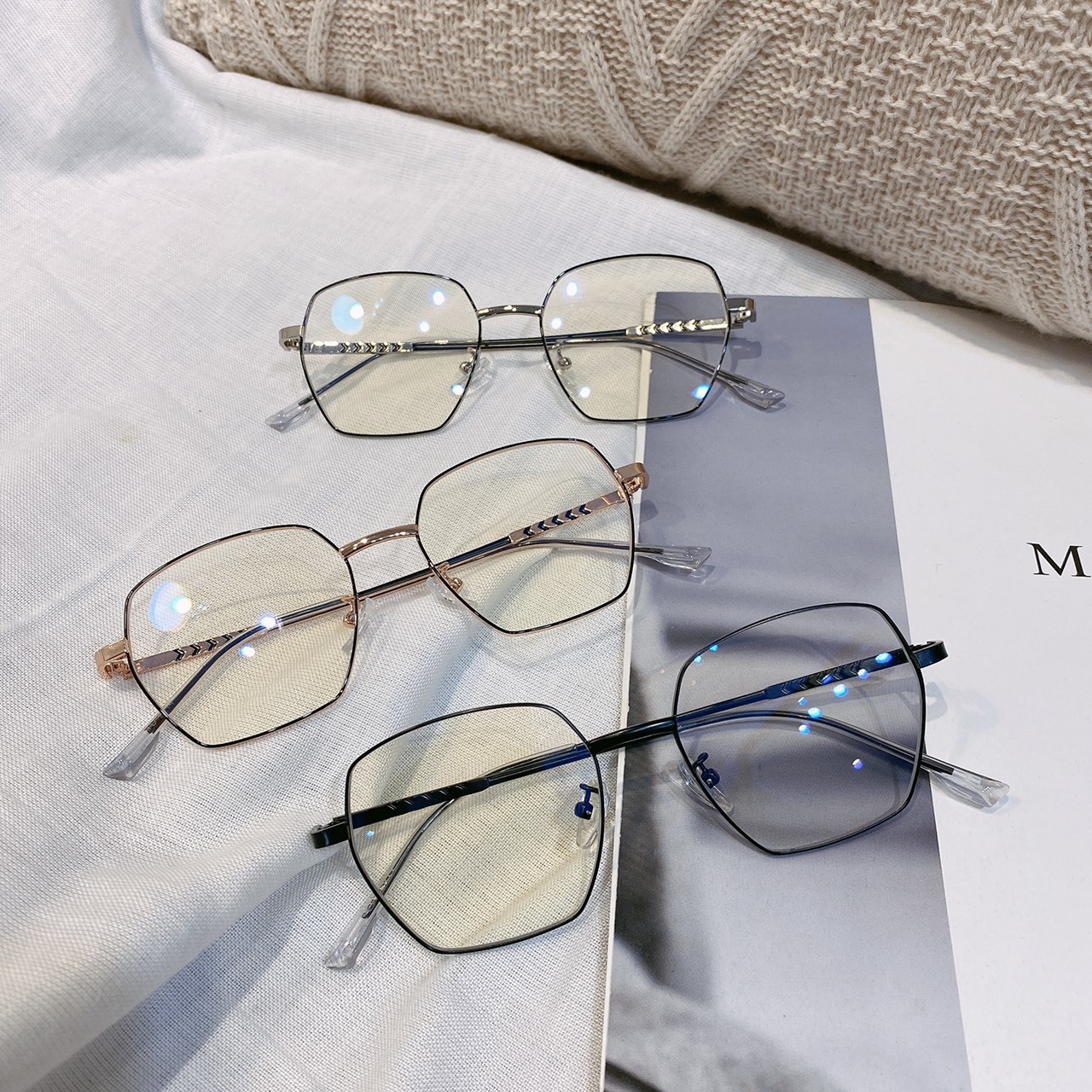 S092014金屬菱角方框眼鏡 /三色