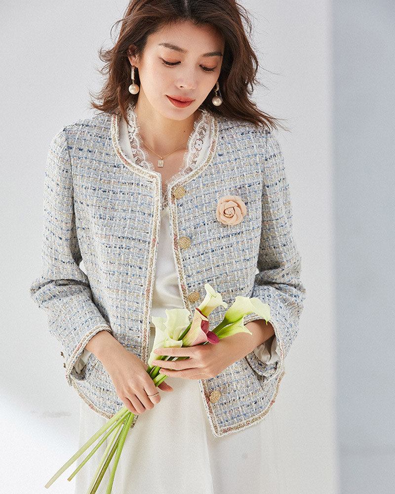 小香風粉嫩配色粗呢外套 兩色