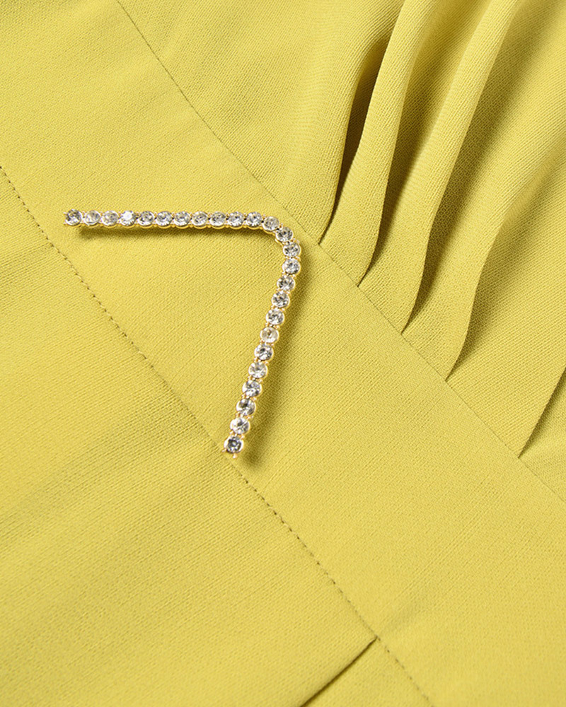 DEER.W 交叉V領壓褶鑽飾洋裝 平拍細節