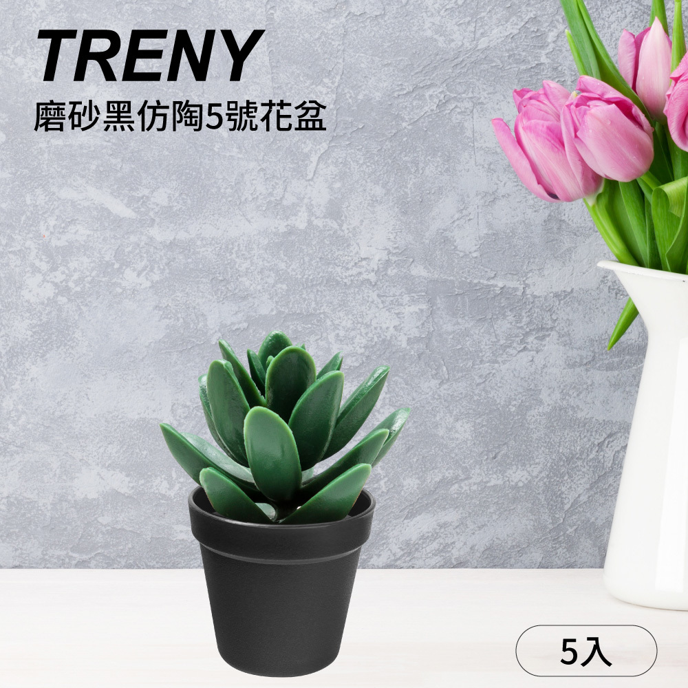 TRENY 磨砂黑仿陶5號花盆- 5入