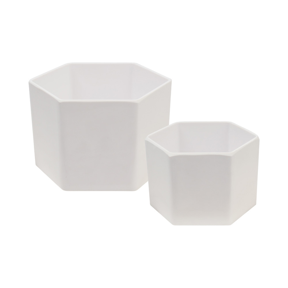 北歐風六角花盆-大+中 - 白色