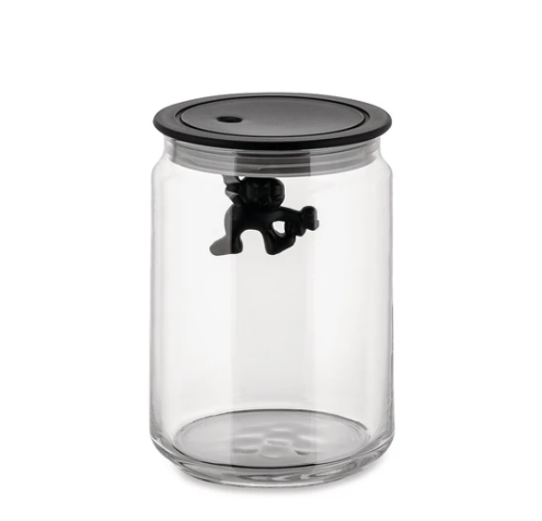 ALESSI GIANNI A LITTLE MAN HOLDING ON TIGHT GLASS JAR - BLACK