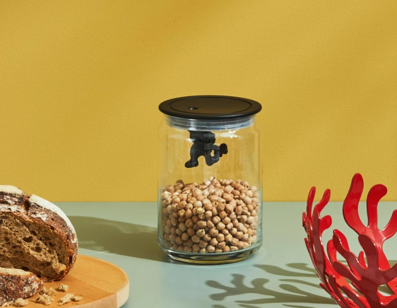 ALESSI GIANNI A LITTLE MAN HOLDING ON TIGHT GLASS JAR - BLACK