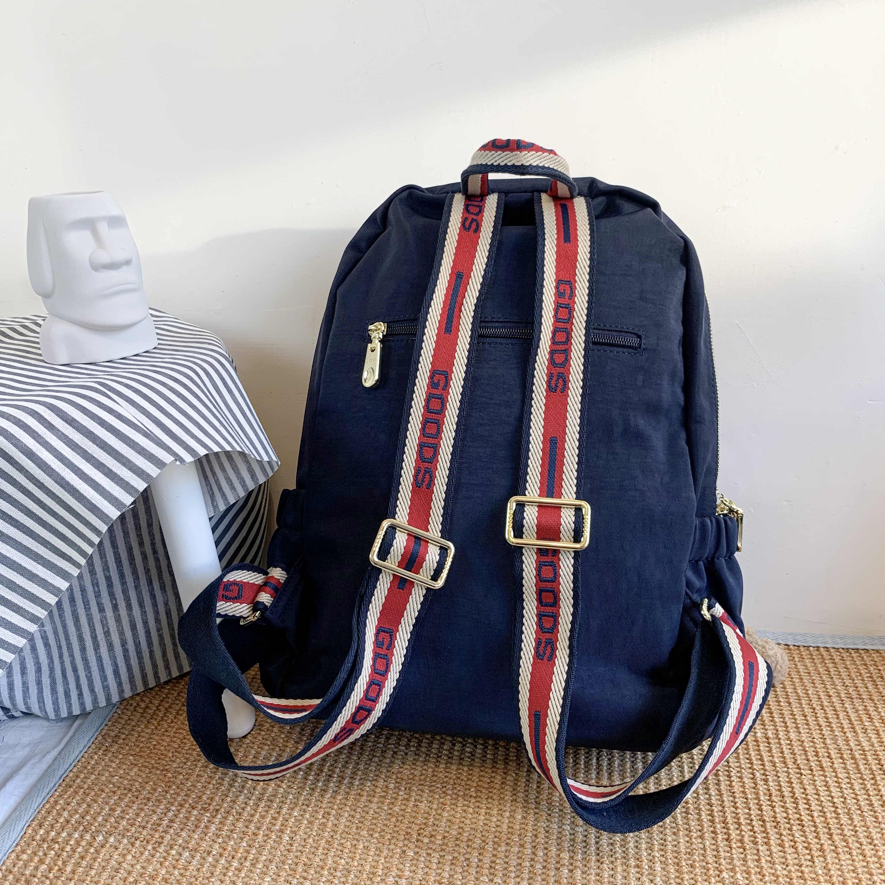 GOODS 織帶藍 丹寧運動風後背包 附小熊吊飾 #2694