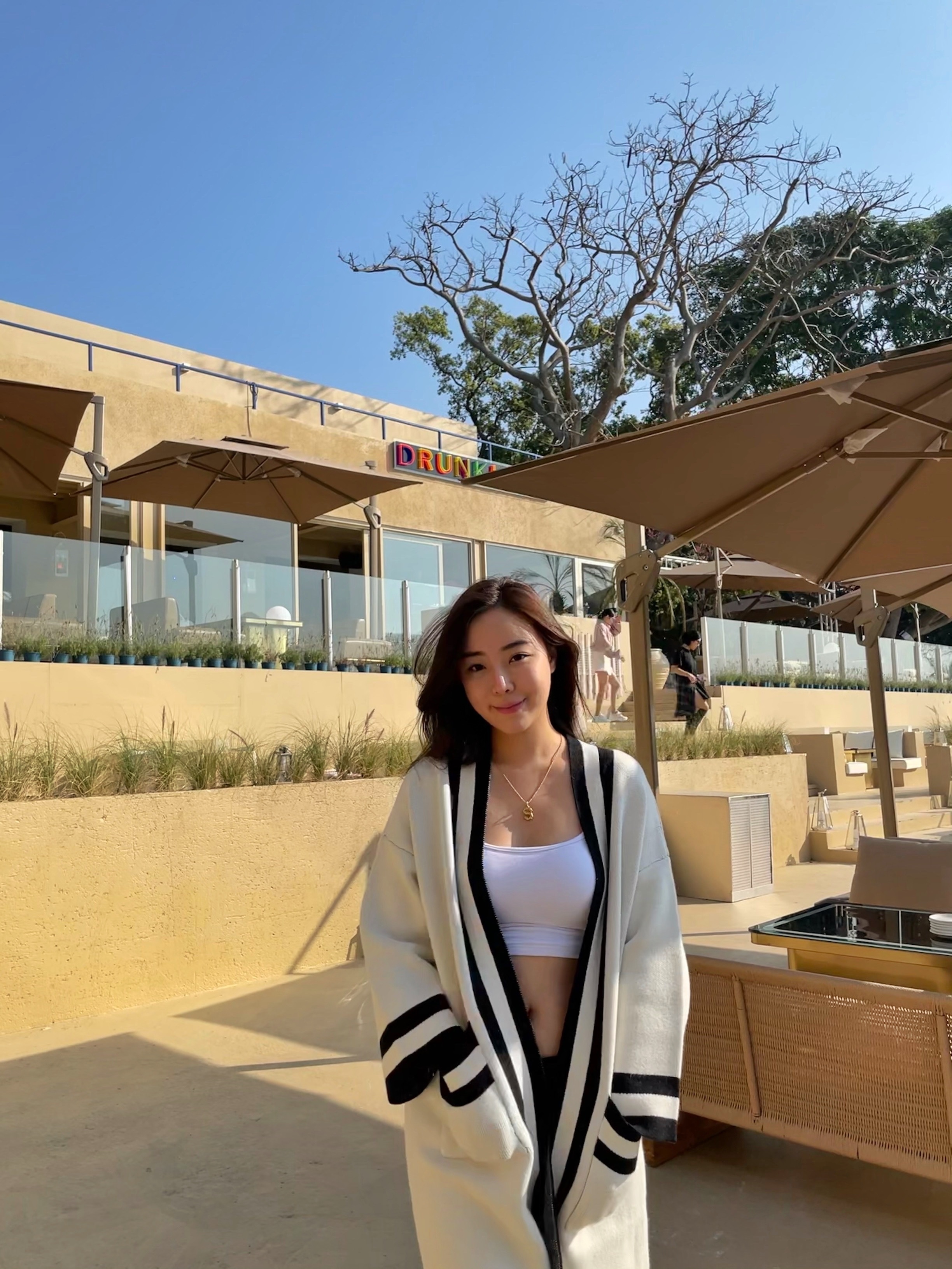 BONHEUR 黑白針織外套附腰帶