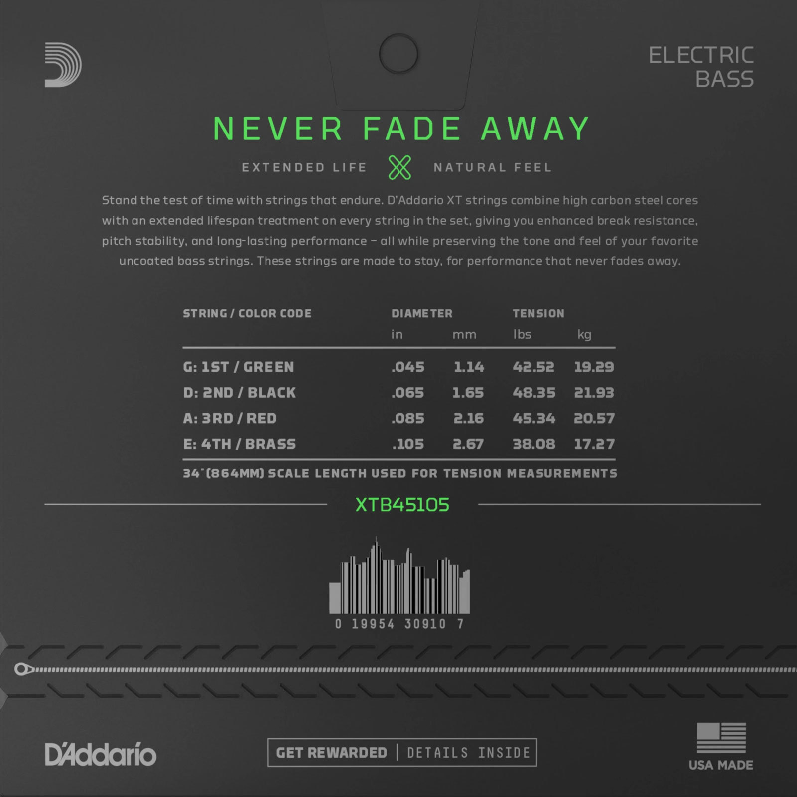 D'Addario XTB45105 XT 電貝斯弦 bass 弦