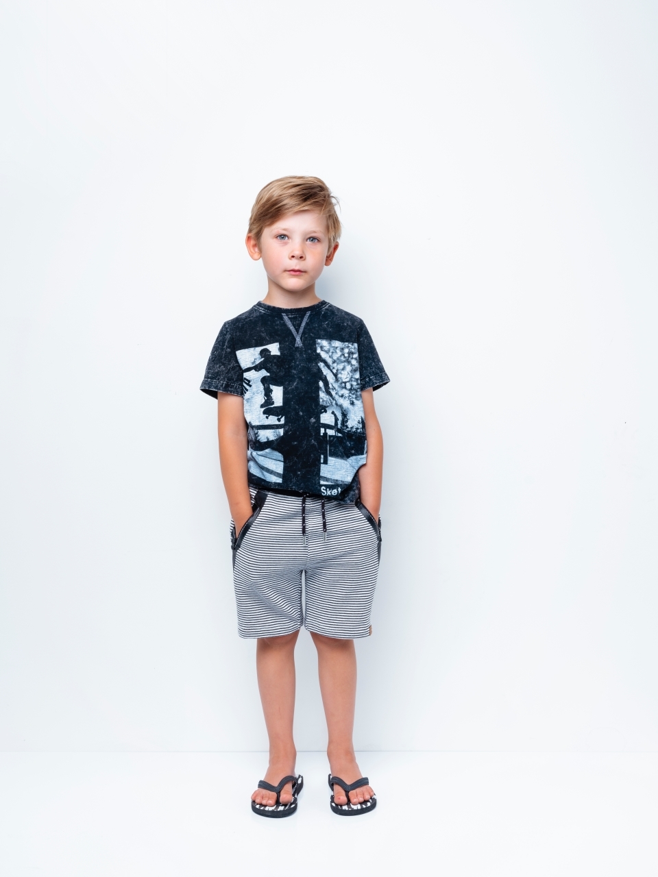 〖 Hust & Claire 〗黑白橫條抽繩短褲