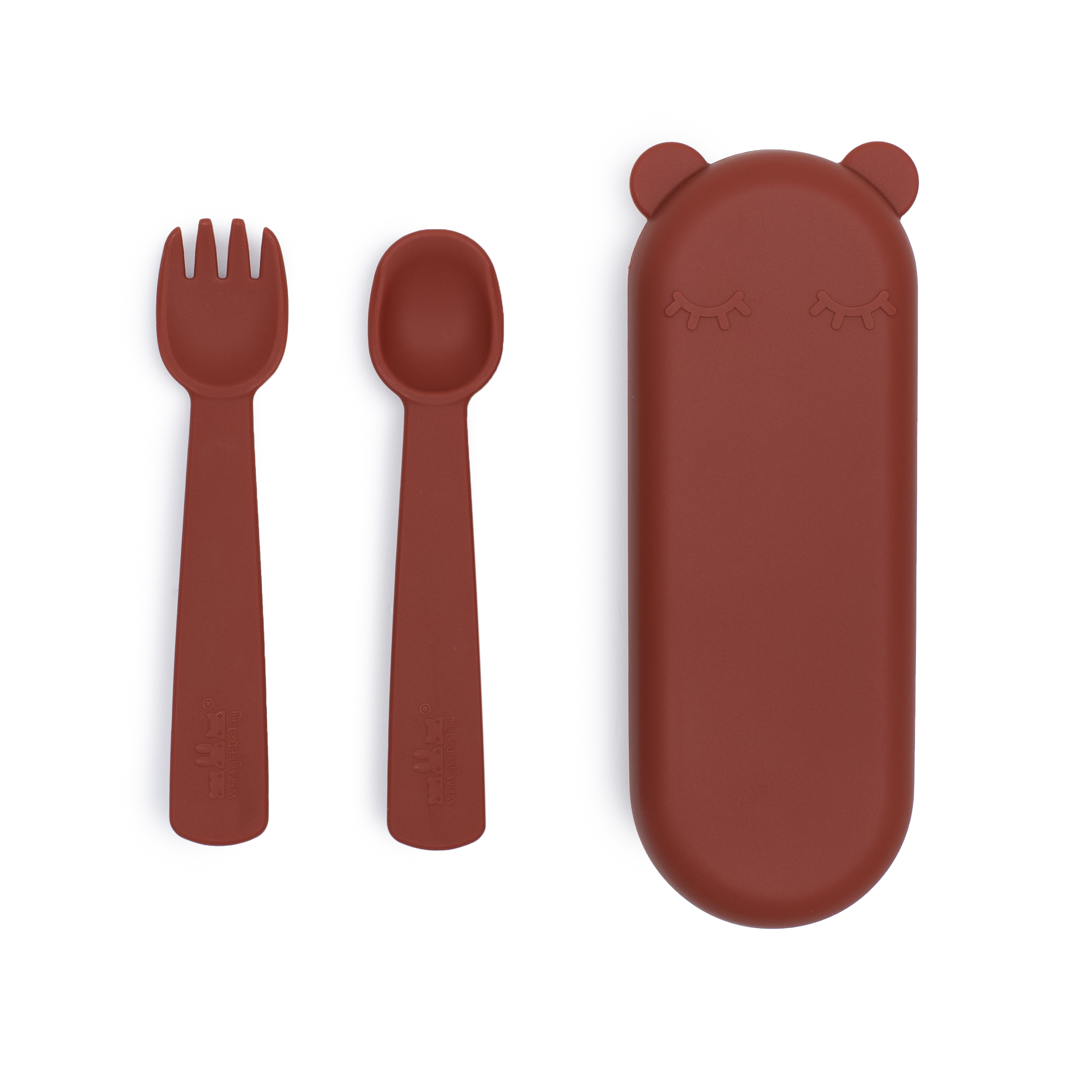 澳洲We Might Be Tiny 熊寶寶矽膠叉匙外出攜帶組-鐵鏽橘
