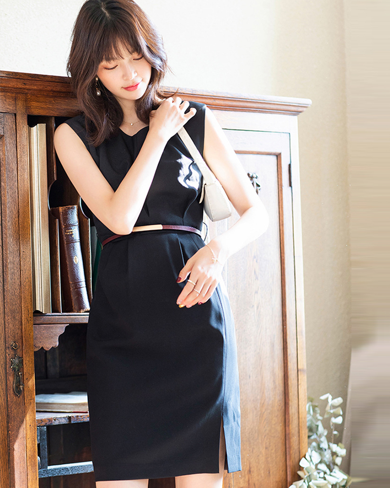 V領剪裁無袖雪紡洋裝 兩色