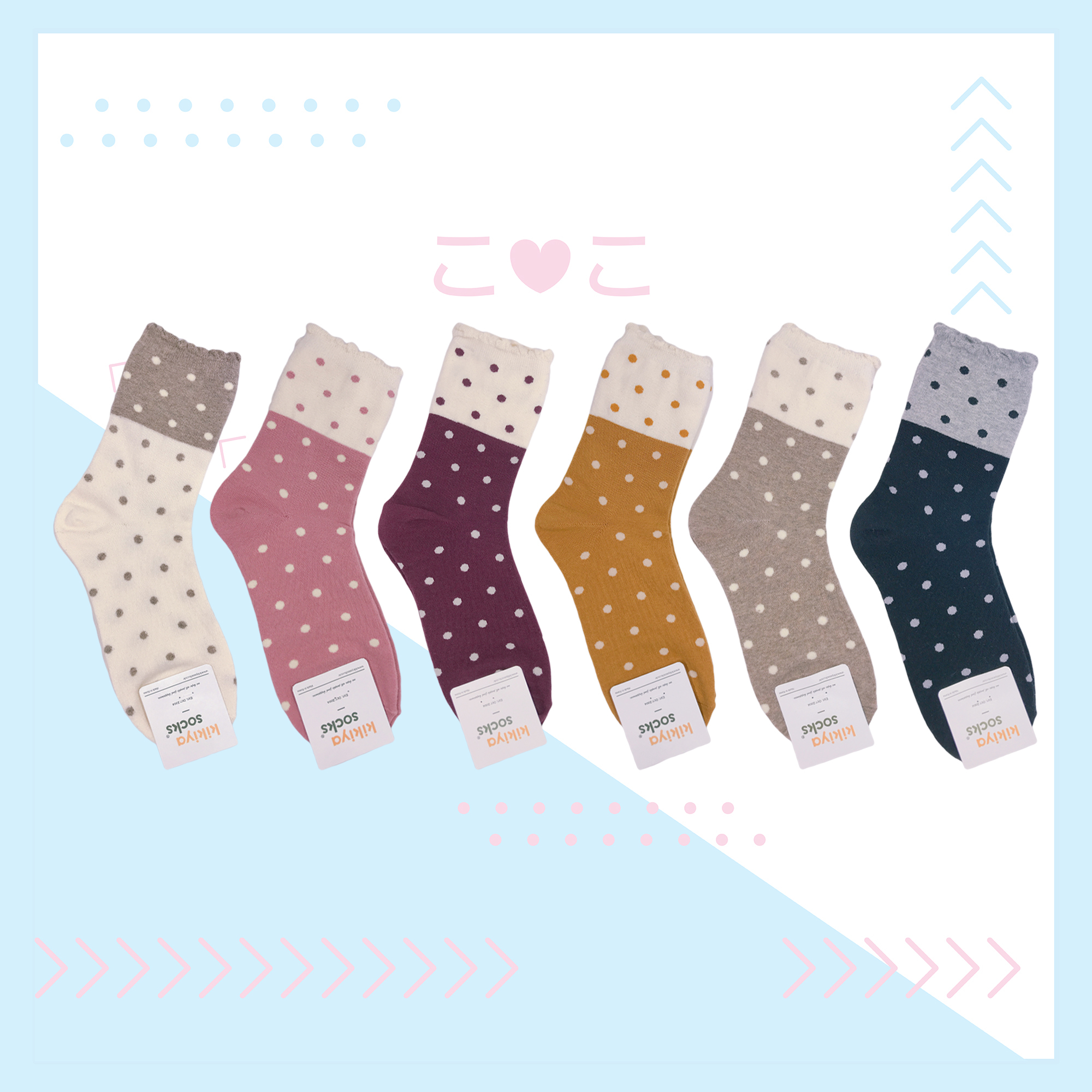 正韓點點拼接捲邊造型襪子