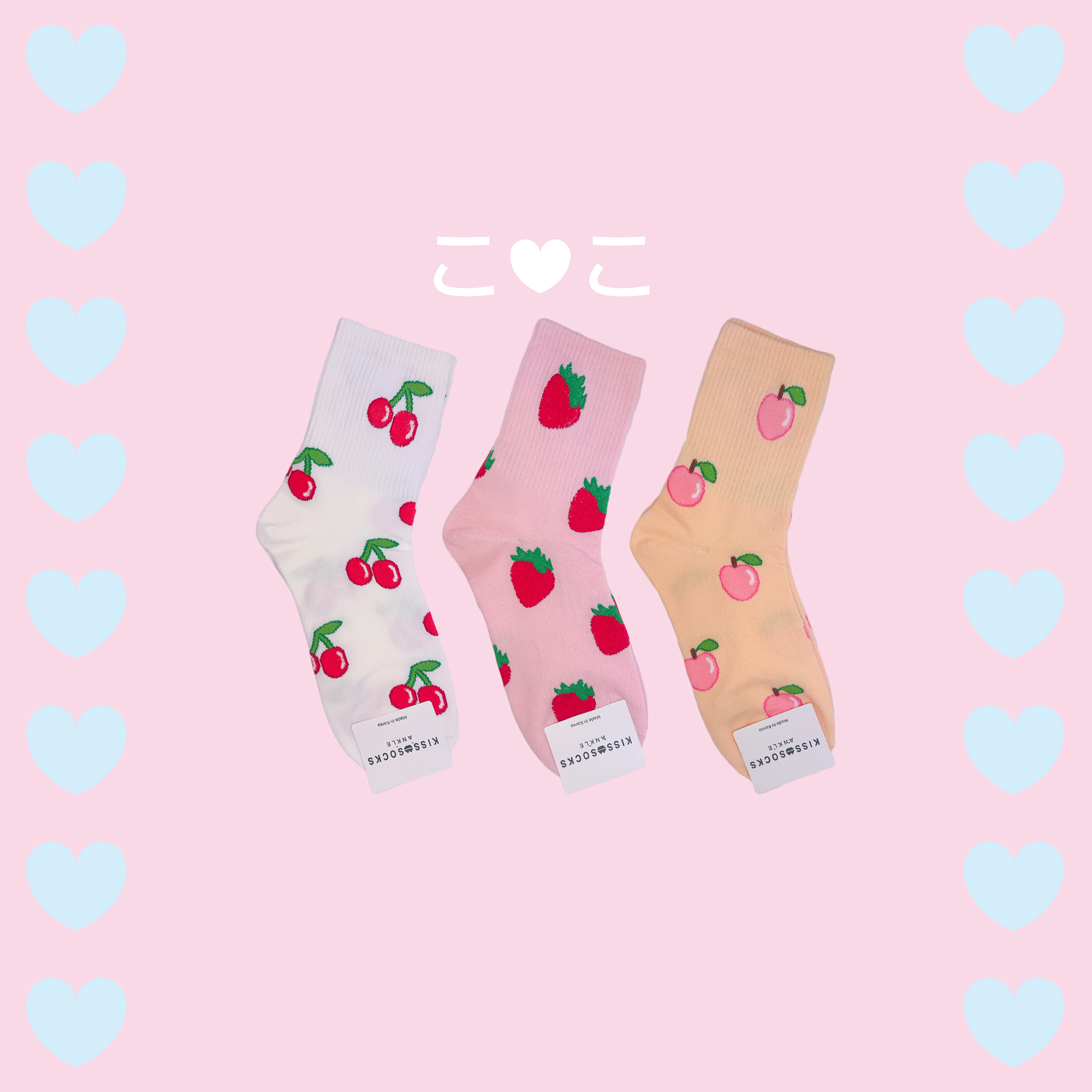 正韓粉嫩水果滿版造型襪子