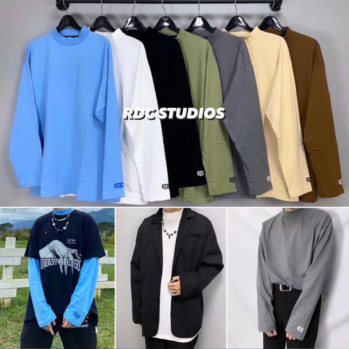 韓國製 RDC STUDIOS 小高領 袖口刺繡字體 寬鬆長袖 長T 薄長袖