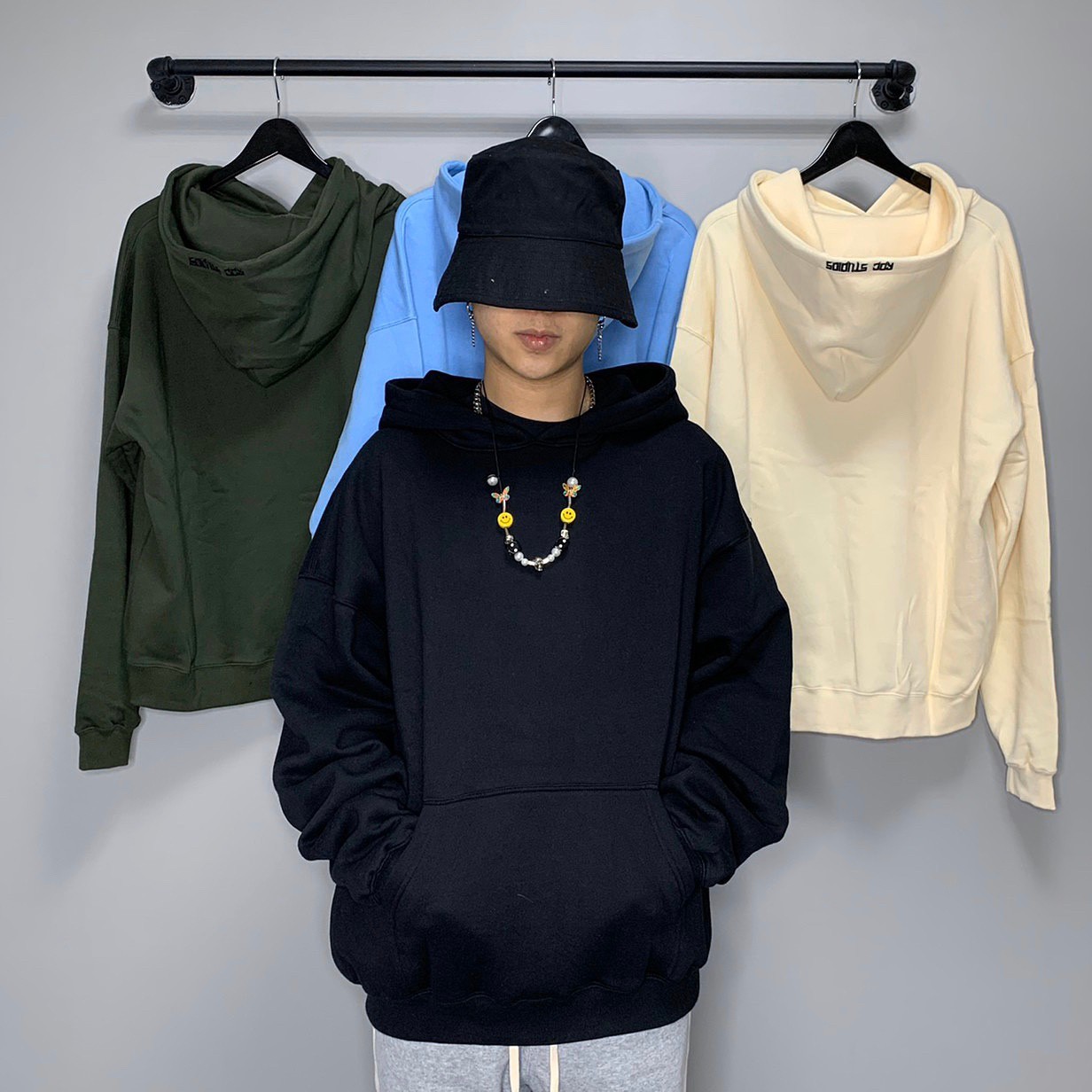 韓國製 RDC STUDIOS 重磅刺繡字體素面寬鬆帽T  棉套裝 內刷毛 帽簷字體Logo