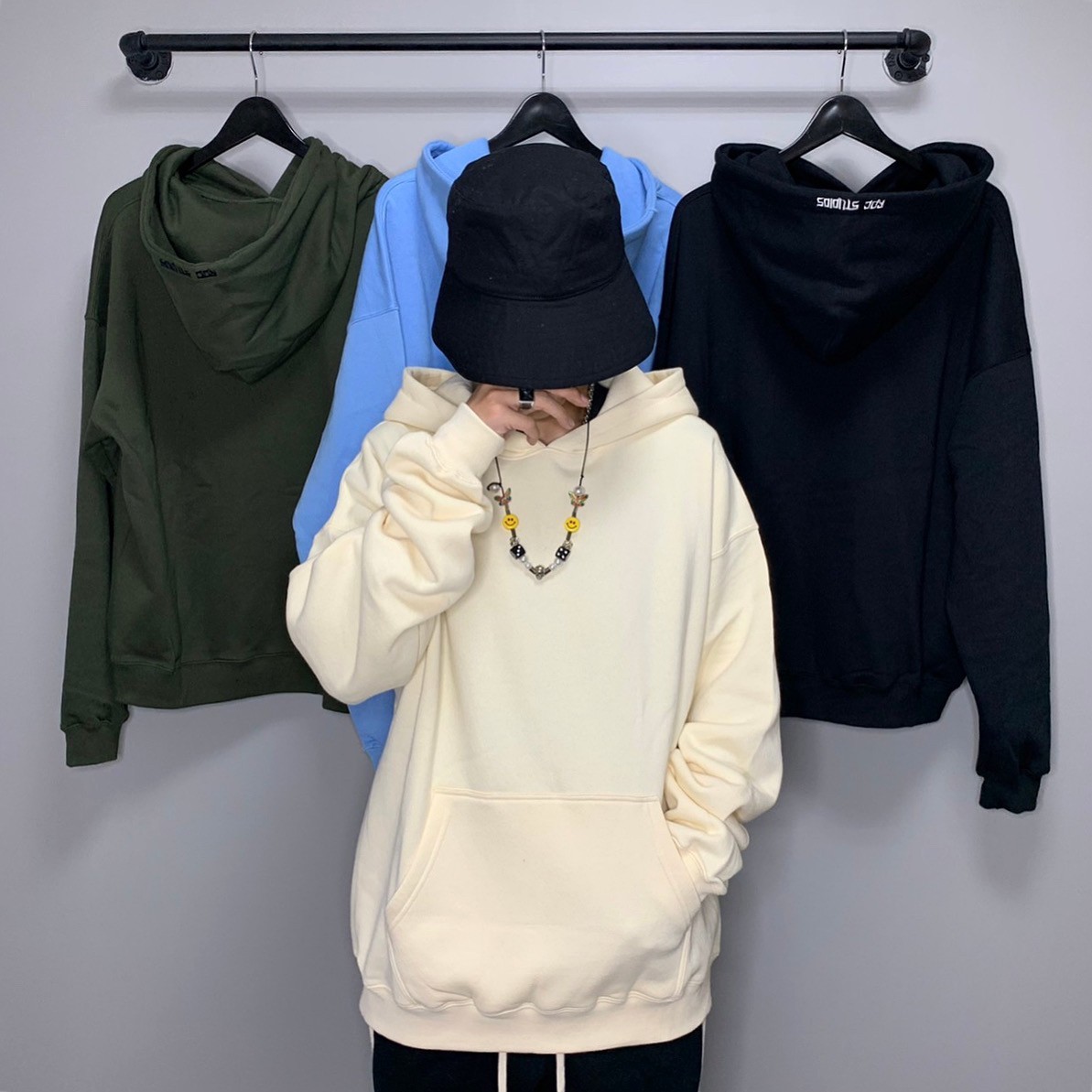 韓國製 RDC STUDIOS 重磅刺繡字體素面寬鬆帽T  棉套裝 內刷毛 帽簷字體Logo