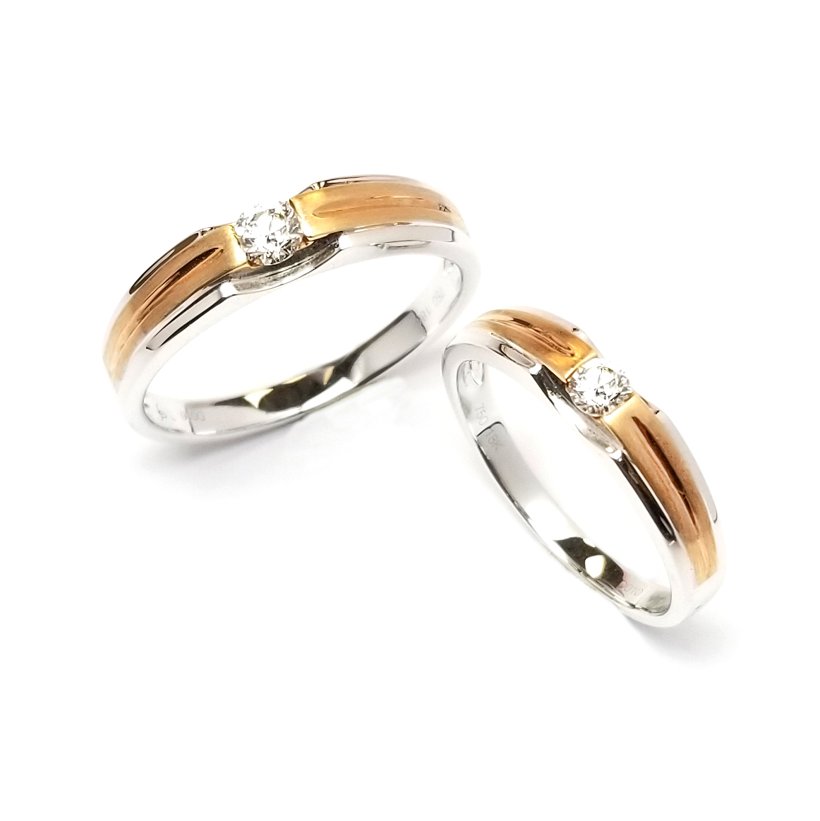 18K白金/18K玫瑰金天然鑽石結婚戒指