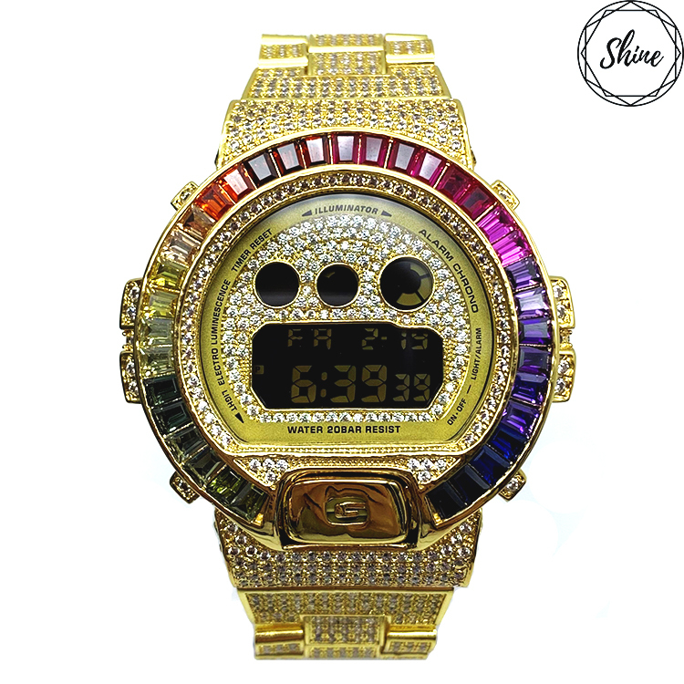 金色 改裝手錶 DW-6900CB-1 (閃石錶帶) - 彩虹