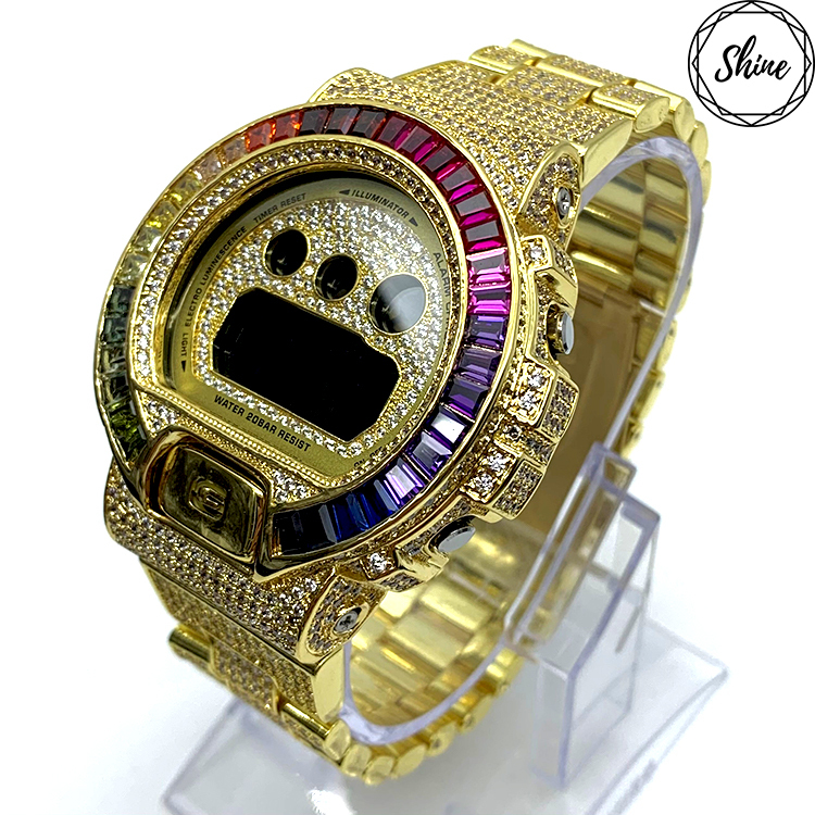 金色 改裝手錶 DW-6900CB-1 (閃石錶帶) - 彩虹